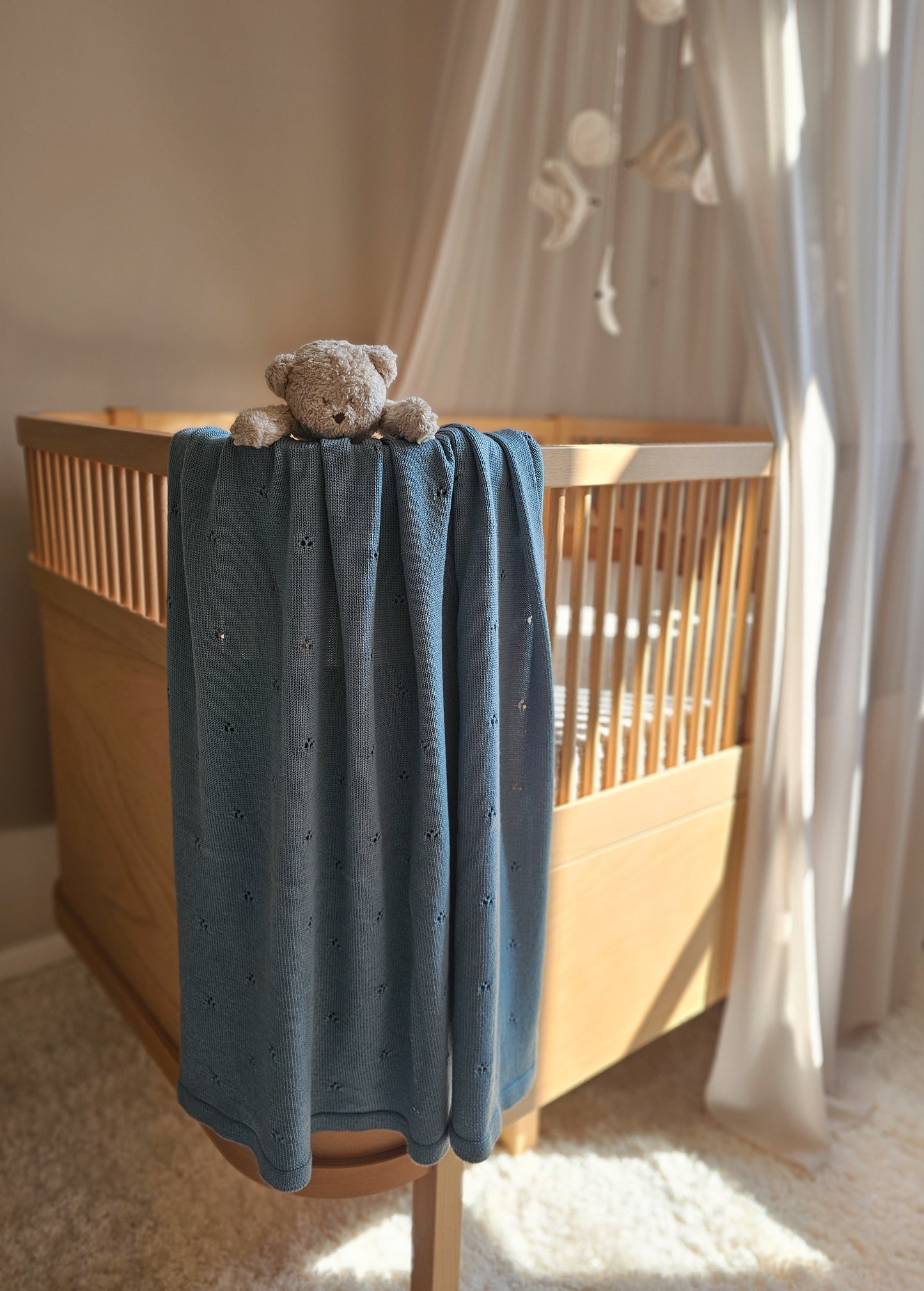 Weiche Babydecke aus 100% Merinowolle - petrol