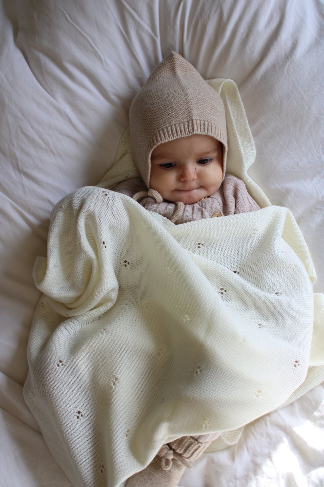 Weiche Babydecke aus 100% Merinowolle - creme