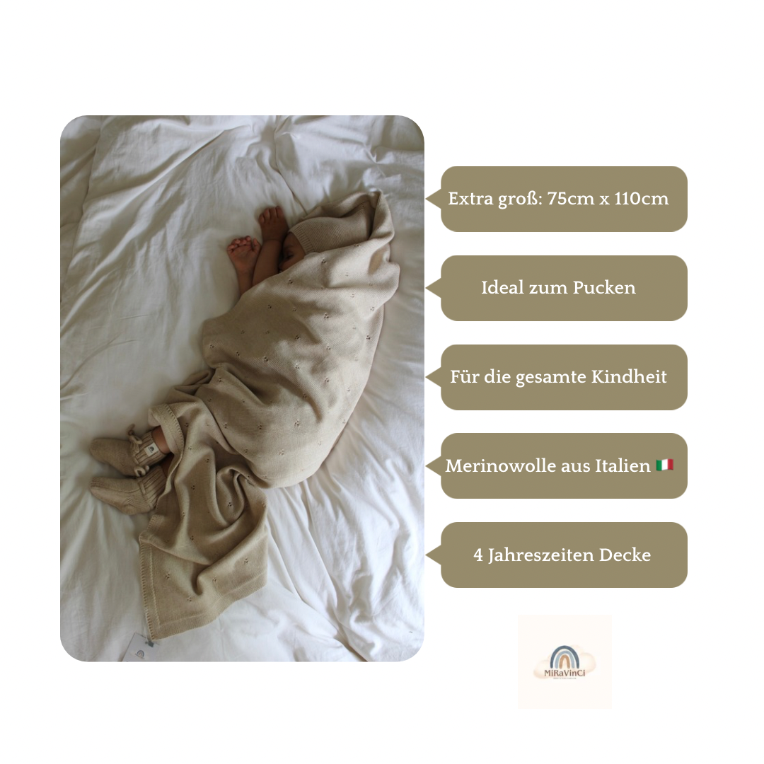 Weiche Babydecke aus 100% Merinowolle - Golden Sand