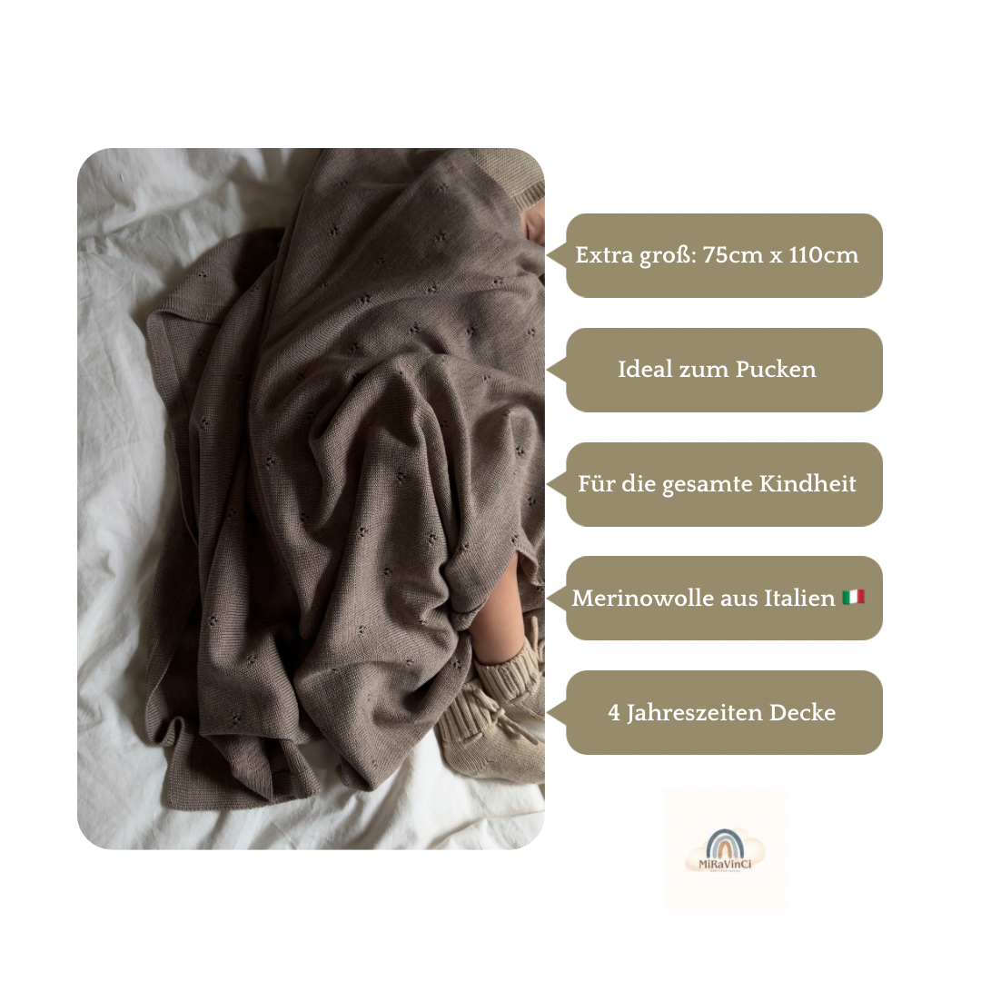 Vorbestellen: Lieferung ab 18.08.25 Weiche Babydecke aus 100% Merinowolle - camel