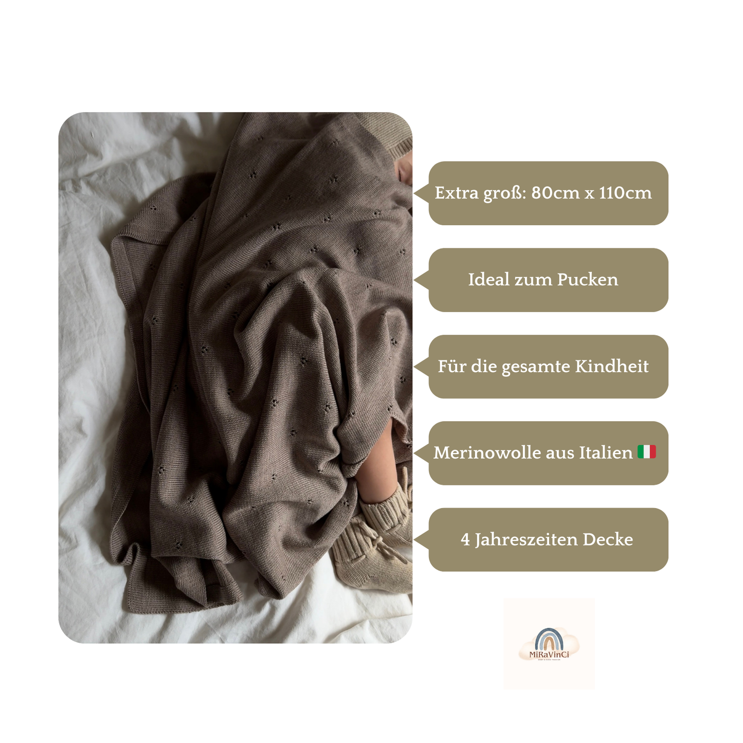 Weiche Babydecke aus 100% Merinowolle - camel