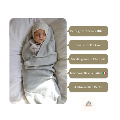 Weiche Babydecke aus 100% Merinowolle - grau