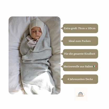 Weiche Babydecke aus 100% Merinowolle - grau