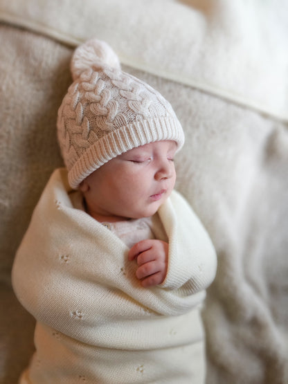 Weiche Babydecke aus 100% Merinowolle - elfenbein