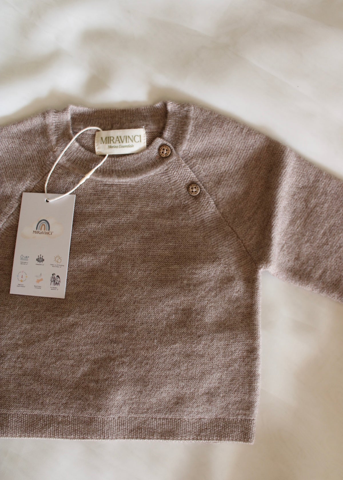 Neu: Baby Pullover aus Merinowolle - Camel