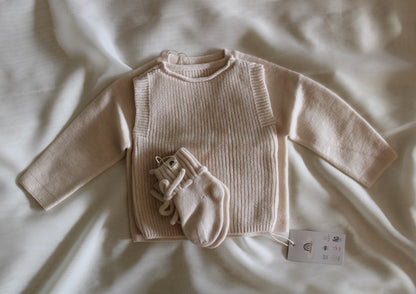 Neu: Baby Pullover aus Merinowolle - Elfenbein