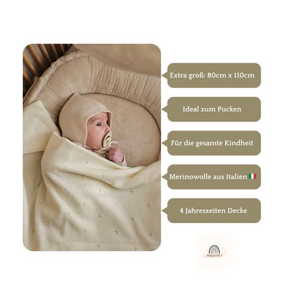 Weiche Babydecke aus 100% Merinowolle - elfenbein