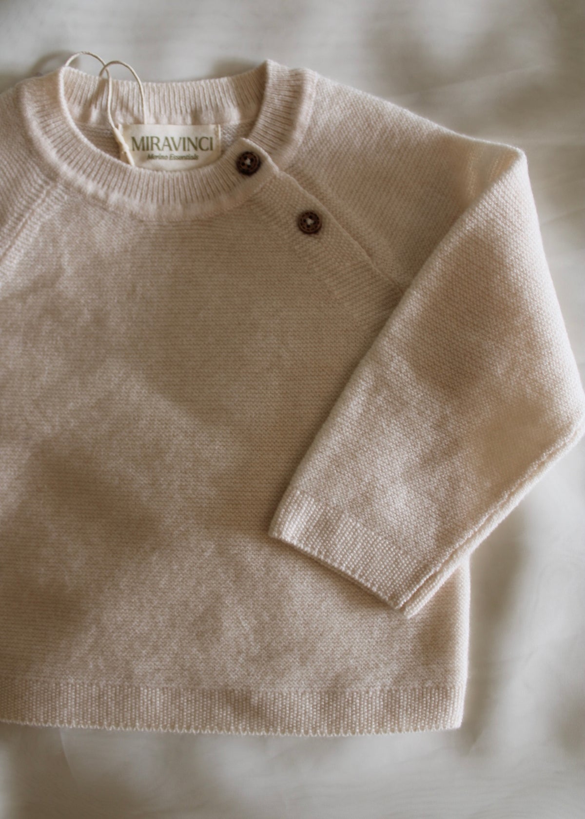 Neu: Baby Pullover aus Merinowolle - Elfenbein