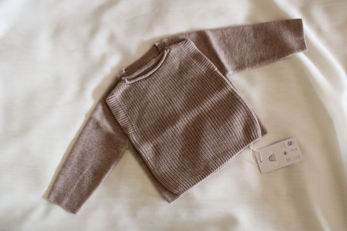 Neu: Baby Pullover aus Merinowolle - Camel