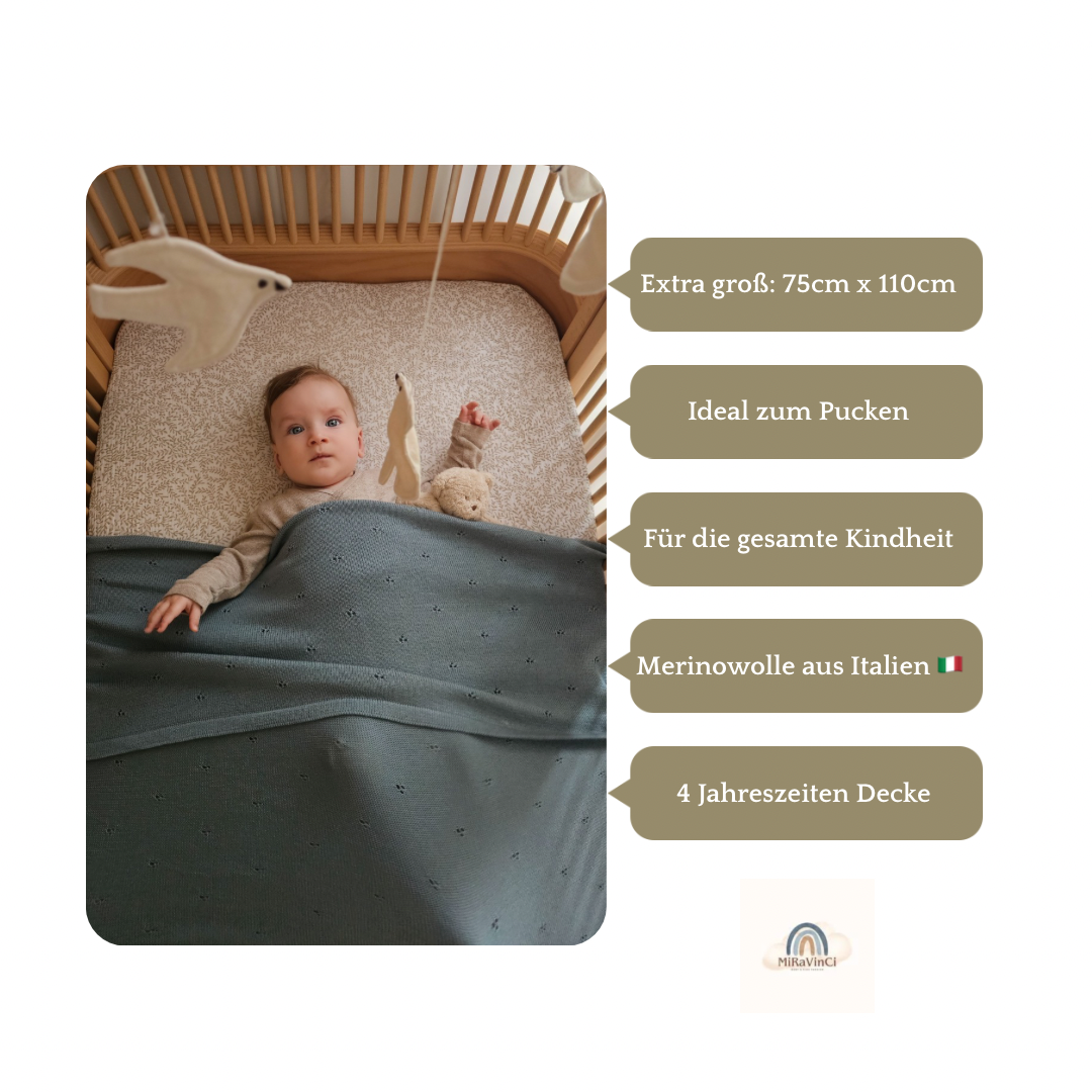 Weiche Babydecke aus 100% Merinowolle - petrol