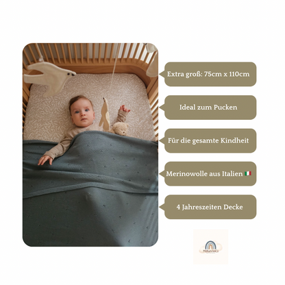 Weiche Babydecke aus 100% Merinowolle - petrol